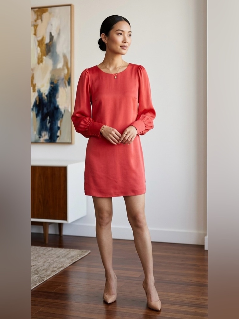 Rory Beca pinkish Red Long Sleeve Mini Dress - Size 4 - Button Cuff Shift